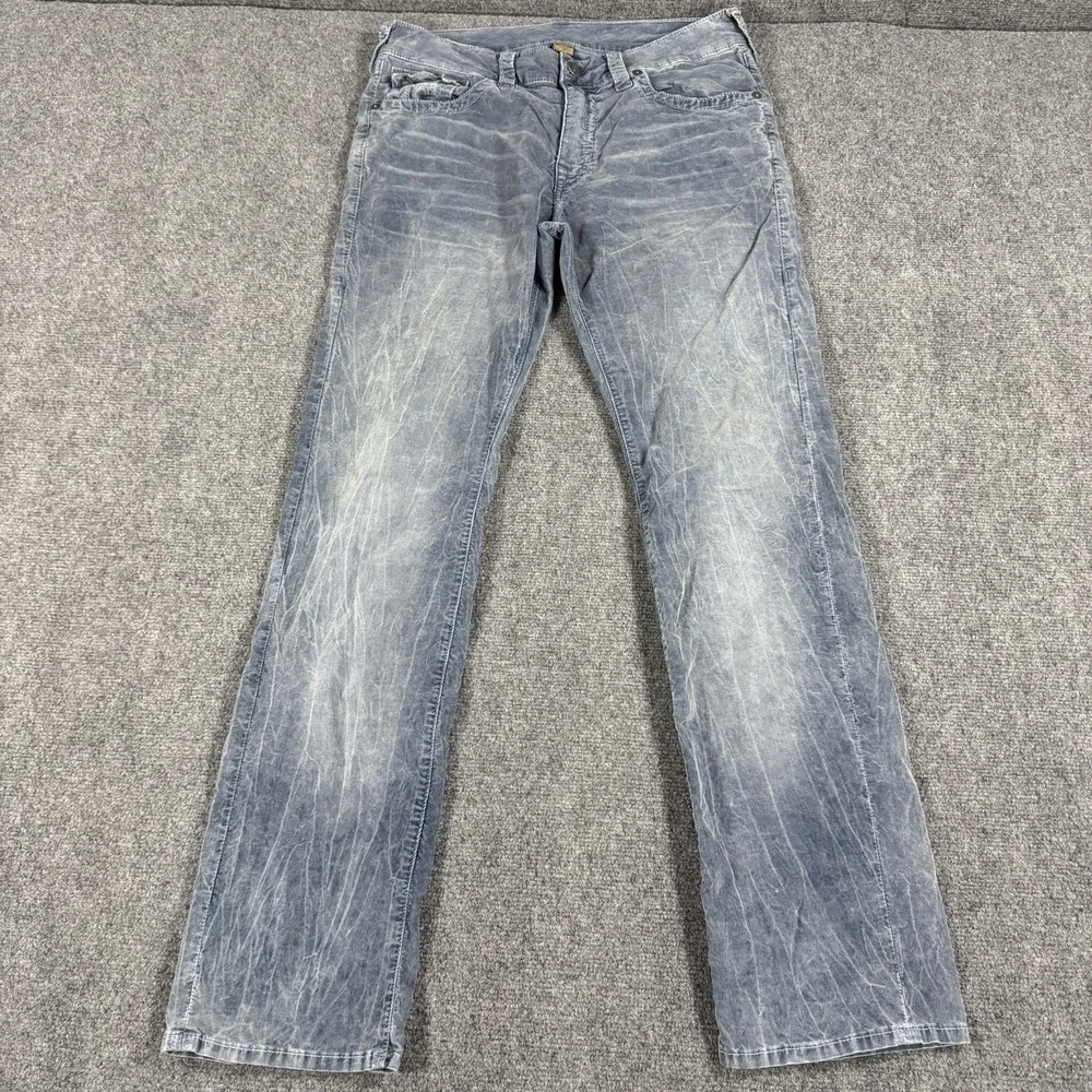 True Religion Pants Mens 33x33 Faded Blue Micro Corduroy Whisker Ricky Straight